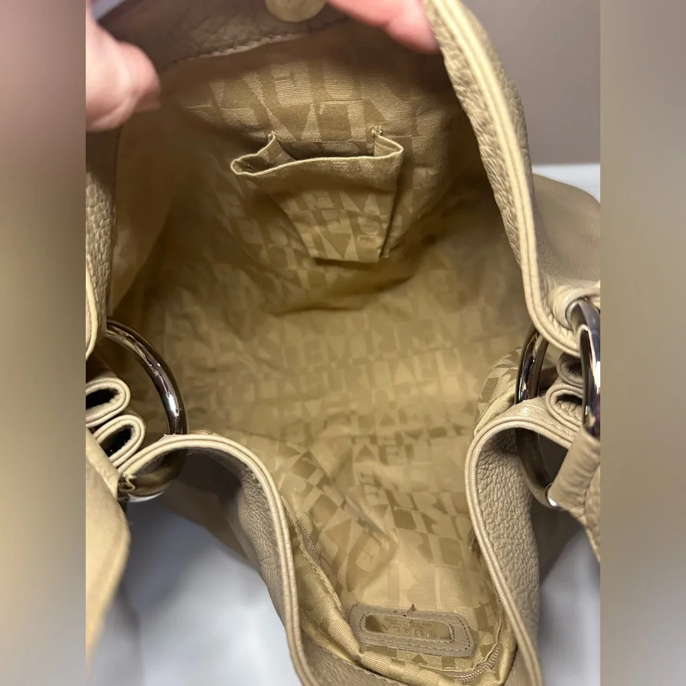 Furla Light Taupe Pebbled Leather Hobo Shoulder Bag with Tassel - EUC